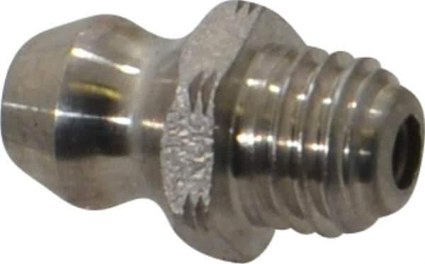 Alemite - Straight Head Angle, 1/4-28 Taper Stainless Steel Standard Grease Fitting - 5/16" Hex, 17/32" Overall Height, 3/16" Shank Length - Eagle Tool & Supply