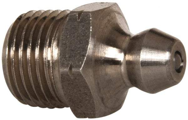 Alemite - Straight Head Angle, 1/4-28 Taper Nickel/Copper Standard Grease Fitting - 5/16" Hex, 17/32" Overall Height, 3/16" Shank Length - Eagle Tool & Supply