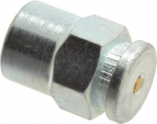 Alemite - Straight Head Angle, 1/8 NPTF Button-Head Grease Fitting - 5/8" Hex, 31/32" Overall Height, 13/32" Shank Length, 6,000 Operating psi, Zinc Plated Finish - Eagle Tool & Supply