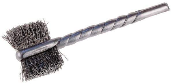 Osborn - 1-1/8" Diam Flat Steel Tube Brush - 0.005" Filament Diam, 5/8" Brush Length, 2-1/4" OAL, 1/8" Diam Shank - Eagle Tool & Supply