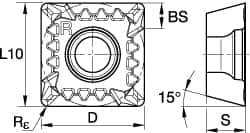 Kennametal - SDPT43 GB2 Grade KT530M Cermet Milling Insert - TiAlN Finish, 3/16" Thick, 1/2" Inscribed Circle, 0.79mm Corner Radius - Eagle Tool & Supply