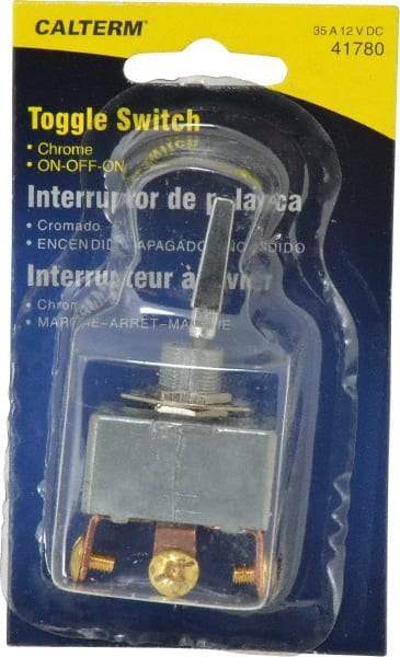 Gardner Bender - 3 Position, 12 Volt, 35 Amp, 1/2 Hole Diam, Heavy Duty Toggle Switch - On Off On Sequence, 1 Switch, Chrome/Black - Eagle Tool & Supply