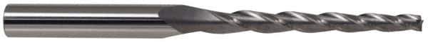 Accupro - 1° Taper Angle per Side, 5/64" Small End Diam, 1" LOC, Solid Carbide 3 Flute Tapered Ball End Mill - 2-1/4" OAL, 1/8" Shank Diam - Eagle Tool & Supply