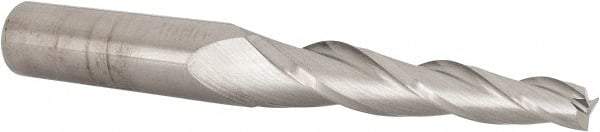 SGS - 3° Taper Angle per Side, 1/4" Small End Diam, 2" LOC, Solid Carbide 3 Flute Tapered Square End Mill - 4" OAL, 1/2" Shank Diam, Spiral Flute, 28° Helix - Eagle Tool & Supply