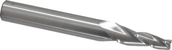 SGS - 5° Taper Angle per Side, 1/4" Small End Diam, 1-1/4" LOC, Solid Carbide 3 Flute Tapered Square End Mill - 4" OAL, 1/2" Shank Diam, Spiral Flute, 28° Helix - Eagle Tool & Supply
