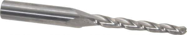 SGS - 1° Taper Angle per Side, 3/16" Small End Diam, 1-3/4" LOC, Solid Carbide 3 Flute Tapered Ball End Mill - 3-1/2" OAL, 3/8" Shank Diam, Spiral Flute, 28° Helix - Eagle Tool & Supply