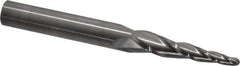 SGS - 5° Taper Angle per Side, 1/8" Small End Diam, 1-1/2" LOC, Solid Carbide 3 Flute Tapered Ball End Mill - 3-1/2" OAL, 3/8" Shank Diam, Spiral Flute, 28° Helix - Eagle Tool & Supply