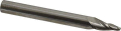 SGS - 10° Taper Angle per Side, 1/8" Small End Diam, 3/4" LOC, Solid Carbide 3 Flute Tapered Ball End Mill - 3-1/2" OAL, 3/8" Shank Diam, Spiral Flute, 28° Helix - Eagle Tool & Supply