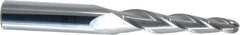 SGS - 3° Taper Angle per Side, 1/4" Small End Diam, 2" LOC, Solid Carbide 3 Flute Tapered Ball End Mill - 4" OAL, 1/2" Shank Diam, Spiral Flute, 28° Helix - Eagle Tool & Supply