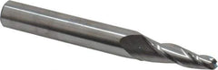 SGS - 5° Taper Angle per Side, 1/4" Small End Diam, 1-1/4" LOC, Solid Carbide 3 Flute Tapered Ball End Mill - 4" OAL, 1/2" Shank Diam, Spiral Flute, 28° Helix - Eagle Tool & Supply