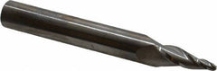 SGS - 10° Taper Angle per Side, 1/8" Small End Diam, 1" LOC, Solid Carbide 3 Flute Tapered Ball End Mill - 4" OAL, 1/2" Shank Diam, Spiral Flute, 28° Helix - Eagle Tool & Supply