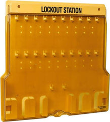 Master Lock - 1 Piece, Empty Polycarbonate Padlock Station - 22 Inch Wide x 22 Inch High x 1-3/4 Inch Deep, Black on Yellow, Covered - Eagle Tool & Supply