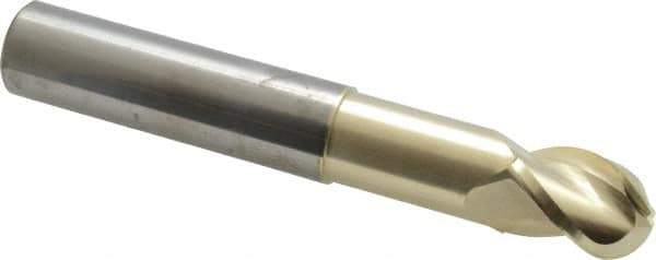 Accupro - 3/4" Diam, 1" LOC, 3 Flute Solid Carbide Ball End Mill - ZrN Finish, Single End, 5" OAL, 3/4" Shank Diam, Spiral Flute - Eagle Tool & Supply