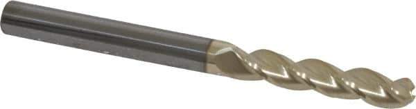 Accupro - 1/4" Diam, 1-1/4" LOC, 3 Flute Solid Carbide Ball End Mill - ZrN Finish, Single End, 3" OAL, 1/4" Shank Diam, Spiral Flute - Eagle Tool & Supply