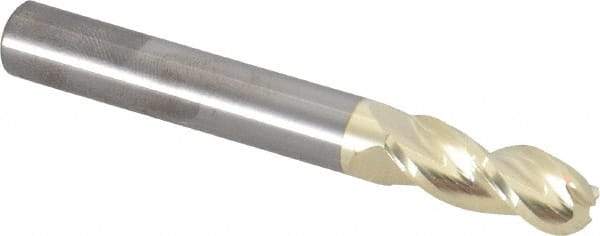 Accupro - 5/16" Diam, 13/16" LOC, 3 Flute Solid Carbide Ball End Mill - ZrN Finish, Single End, 2-1/2" OAL, 5/16" Shank Diam, Spiral Flute - Eagle Tool & Supply