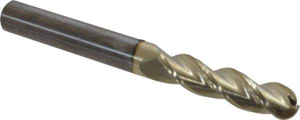 Accupro - 5/16" Diam, 1-1/4" LOC, 3 Flute Solid Carbide Ball End Mill - ZrN Finish, Single End, 3" OAL, 5/16" Shank Diam, Spiral Flute - Eagle Tool & Supply