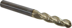 Accupro - 5/16" Diam, 1-1/4" LOC, 3 Flute Solid Carbide Ball End Mill - ZrN Finish, Single End, 3" OAL, 5/16" Shank Diam, Spiral Flute - Eagle Tool & Supply
