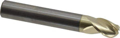 Accupro - 3/8" Diam, 1/2" LOC, 3 Flute Solid Carbide Ball End Mill - ZrN Finish, Single End, 2-1/2" OAL, 3/8" Shank Diam, Spiral Flute - Eagle Tool & Supply