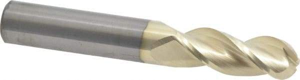 Accupro - 3/8" Diam, 1" LOC, 3 Flute Solid Carbide Ball End Mill - ZrN Finish, Single End, 2-1/2" OAL, 3/8" Shank Diam, Spiral Flute - Eagle Tool & Supply