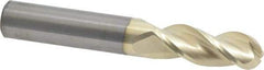 Accupro - 3/8" Diam, 1" LOC, 3 Flute Solid Carbide Ball End Mill - ZrN Finish, Single End, 2-1/2" OAL, 3/8" Shank Diam, Spiral Flute - Eagle Tool & Supply