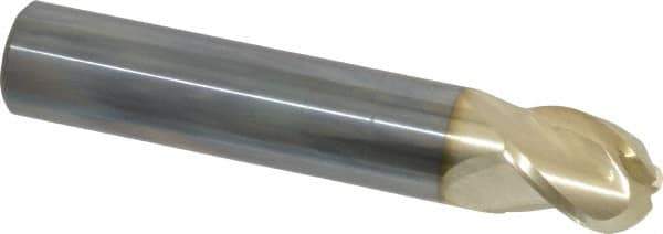 Accupro - 5/8" Diam, 3/4" LOC, 3 Flute Solid Carbide Ball End Mill - ZrN Finish, Single End, 3-1/2" OAL, 5/8" Shank Diam, Spiral Flute - Eagle Tool & Supply