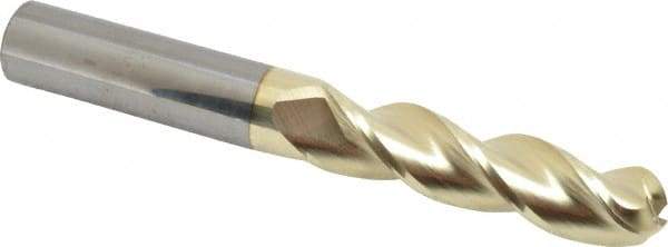 Accupro - 5/8" Diam, 2-1/2" LOC, 3 Flute Solid Carbide Ball End Mill - ZrN Finish, Single End, 5" OAL, 5/8" Shank Diam, Spiral Flute - Eagle Tool & Supply