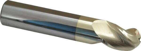 Accupro - 3/4" Diam, 1" LOC, 3 Flute Solid Carbide Ball End Mill - ZrN Finish, Single End, 4" OAL, 3/4" Shank Diam, Spiral Flute - Eagle Tool & Supply