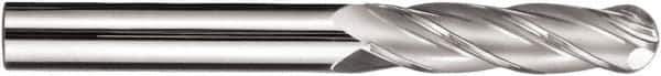 SGS - 1/4" Diam, 1-1/8" LOC, 4 Flute Solid Carbide Ball End Mill - Diamond-Like Carbon (DLC) Finish, Single End, 3" OAL, 1/4" Shank Diam, Spiral Flute - Eagle Tool & Supply