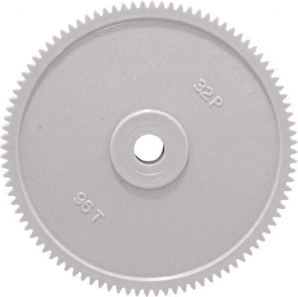 Made in USA - 32 Pitch, 3" Pitch Diam, 3-1/16" OD, 96 Tooth Spur Gear - 3/16" Face Width, 5/16" Bore Diam, 13/16" Hub Diam, 20° Pressure Angle, Acetal - Eagle Tool & Supply