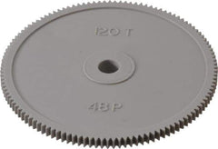 Made in USA - 48 Pitch, 2-1/2" Pitch Diam, 2.542" OD, 120 Tooth Spur Gear - 1/8" Face Width, 1/4" Bore Diam, 39/64" Hub Diam, 20° Pressure Angle, Acetal - Eagle Tool & Supply