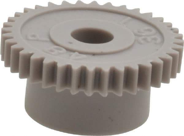 Made in USA - 48 Pitch, 3/4" Pitch Diam, 0.792" OD, 36 Tooth Spur Gear - 1/8" Face Width, 3/16" Bore Diam, 35/64" Hub Diam, 20° Pressure Angle, Acetal - Eagle Tool & Supply