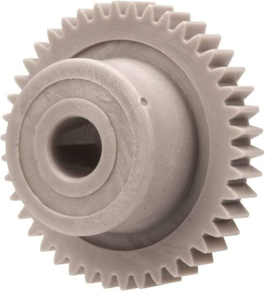 Made in USA - 48 Pitch, 7/8" Pitch Diam, 0.917" OD, 42 Tooth Spur Gear - 1/8" Face Width, 3/16" Bore Diam, 35/64" Hub Diam, 20° Pressure Angle, Acetal - Eagle Tool & Supply