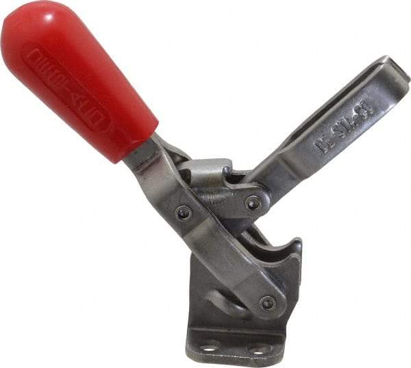 De-Sta-Co - 250 Lb Holding Capacity, Vertical Handle, Manual Hold Down Toggle Clamp - 65° Handle Movement, 105° Bar Opening, U-Bar, Flanged Base, Electro-Plated Zinc, Stainless Steel - Eagle Tool & Supply