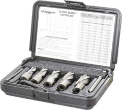 Hougen - 8 Piece, 9/16 to 1-1/16" Cutter Diam, 1" Cutting Depth, High Speed Steel Annular Cutter Set - Bright Finish, 3/4" Shank Diam, 9/16, 11/16, 13/16, 15/16, 1-1/16" Cutter Diams, 2 Flats on Shank - Eagle Tool & Supply