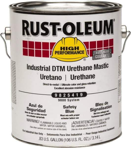 Rust-Oleum - 1 Gal Gloss Safety Blue Urethane Mastic - 162 to 274 Sq Ft/Gal Coverage, <340 g/L VOC Content, Direct to Metal - Eagle Tool & Supply