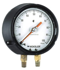 Weksler Instruments - 4-1/2" Dial, 1/4 Thread, 0-200 Scale Range, Pressure Gauge - Lower Connection, Rear Flange Connection Mount - Eagle Tool & Supply