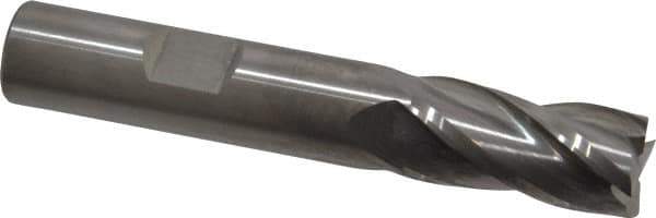 RobbJack - 1/2", 1" LOC, 1/2" Shank Diam, 3" OAL, 4 Flute, Solid Carbide Square End Mill - Single End, Uncoated, Spiral Flute, 30° Helix, Centercutting, Right Hand Cut, Right Hand Flute, Series TR-404 - Eagle Tool & Supply