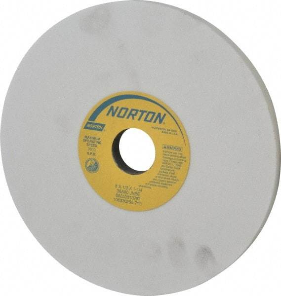 Norton - 8" Diam x 1-1/4" Hole x 1/2" Thick, J Hardness, 80 Grit Surface Grinding Wheel - Aluminum Oxide, Type 1, Medium Grade, 3,600 Max RPM, Vitrified Bond, No Recess - Eagle Tool & Supply