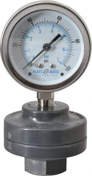 Plast-O-Matic - 100 Max psi, 2 Inch Dial Diameter, PVC Pressure Gauge Guard and Isolator - 3% Accuracy - Eagle Tool & Supply