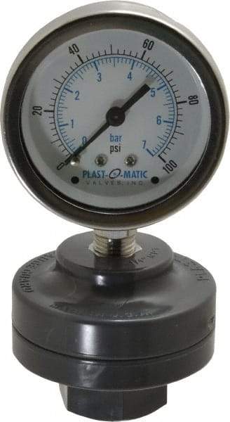 Plast-O-Matic - 100 Max psi, 2 Inch Dial Diameter, PVC Pressure Gauge Guard and Isolator - 3% Accuracy - Eagle Tool & Supply