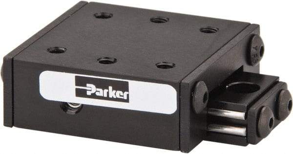 Parker - 6 Lb. Capacity, 4-40 Mount Hole, 1/2" Travel, Ball Bearing Slide Table - Single Axis, 6 Mounting Holes, 1-1/4" Long x 1-1/4" Wide x 1/2" High - Eagle Tool & Supply