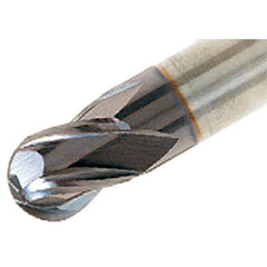 Iscar - 1/2" Diam, 9/16" LOC, 4 Flute Solid Carbide Ball End Mill - TiAlN Finish, Single End, 3" OAL, 1/2" Shank Diam, Spiral Flute - Eagle Tool & Supply