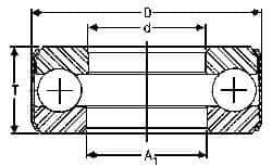 INA Bearing - 1-13/16" Inside x 3-3/32" Outside Diam, 13/16" Thick, Steel Ball Thrust Bearing - 26,500 Lbs. Static Capacity, 10,600 Max Pressure x Velocity - Eagle Tool & Supply