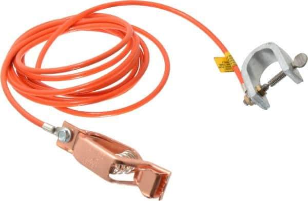 Hubbell Workplace - 19 AWG, 10 Ft., Alligator Clip, C-Clamp, Grounding Cable with Clamps - Orange, Federal Specification A-A-59466-010 - Eagle Tool & Supply