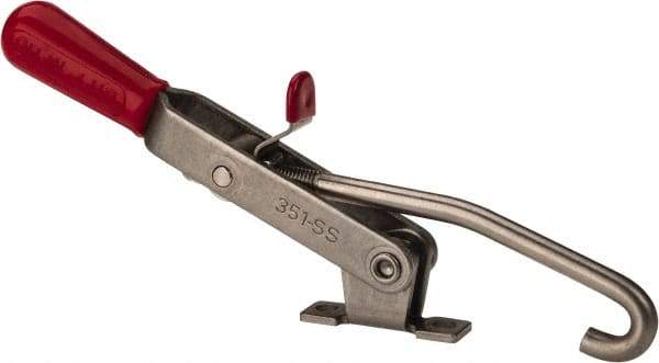 De-Sta-Co - 375 Lb Capacity, Horizontal, J Hook, Right Flanged Base, Stainless Steel Pull Action Latch Clamp - 4" Drawing Movement, 8.82" OAL, Thumb Handle - Eagle Tool & Supply