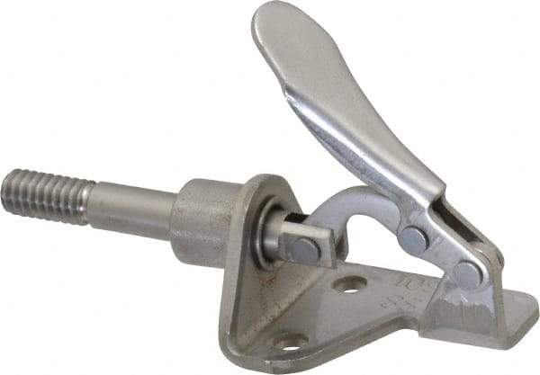 De-Sta-Co - 100 Lb Load Capacity, Flanged Base, Stainless Steel, Standard Straight Line Action Clamp - 3 Mounting Holes, 0.17" Mounting Hole Diam, 1/4" Plunger Diam, Thumb Handle - Eagle Tool & Supply