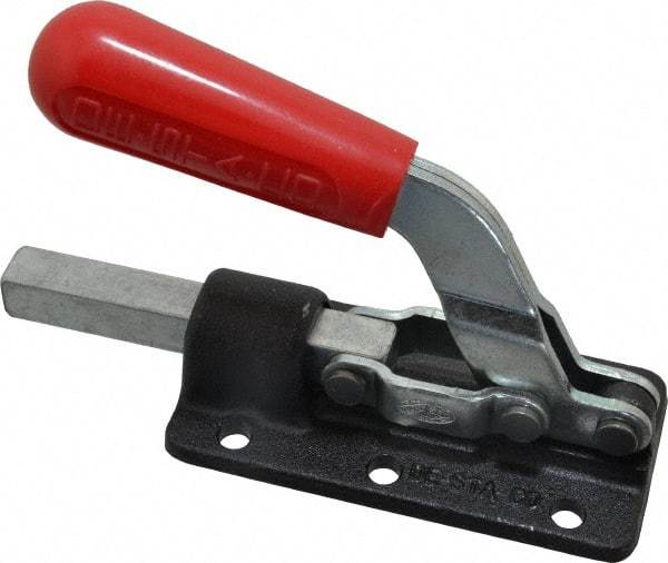 De-Sta-Co - 800 Lb Load Capacity, Flanged Base, Carbon Steel, Standard Straight Line Action Clamp - 6 Mounting Holes, 0.28" Mounting Hole Diam, 1/2" Plunger Diam, Straight Handle - Eagle Tool & Supply