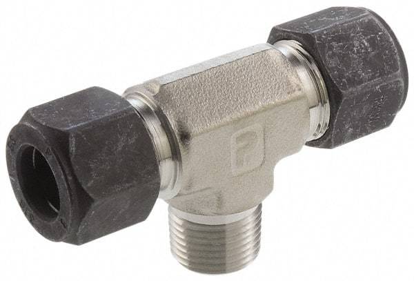 Parker - 5/8" OD, Stainless Steel Male Branch Tee - 7/8" Hex, Comp x Comp x MNPT Ends - Eagle Tool & Supply