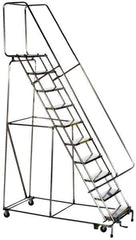 Ballymore - 96-1/2" 7 Step Ladder - Rolling Safety Ladder, 300 Lb Capacity, 66-1/2" Platform Height, 30" Base Width x 49" Base Depth, Solid Ribbed Tread - Eagle Tool & Supply