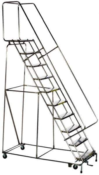 Ballymore - 77-1/2" 5 Step Ladder - Rolling Safety Ladder, 300 Lb Capacity, 47-1/2" Platform Height, 30" Base Width x 37" Base Depth, Solid Ribbed Tread - Eagle Tool & Supply